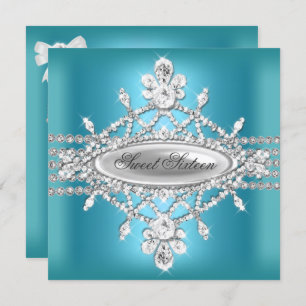 Sweet Sixteen Sweet 16 Birthday Teal Blue Silver Invitation