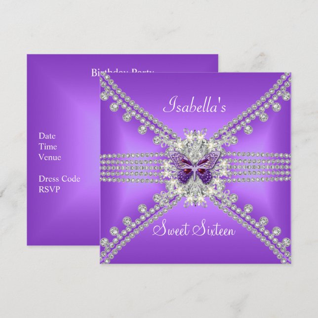 Sweet Sixteen Sweet 16 Butterfly Lilac Pearl 2 Invitation (Front/Back)