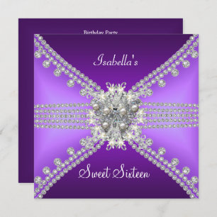 Sweet Sixteen Sweet 16 Butterfly Purple Silver 3 Invitation