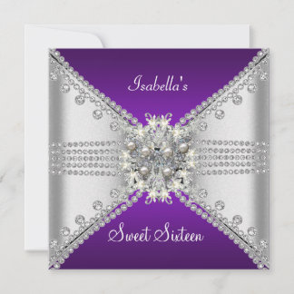 Sweet Sixteen Sweet 16 Butterfly Purple Silver Invitation
