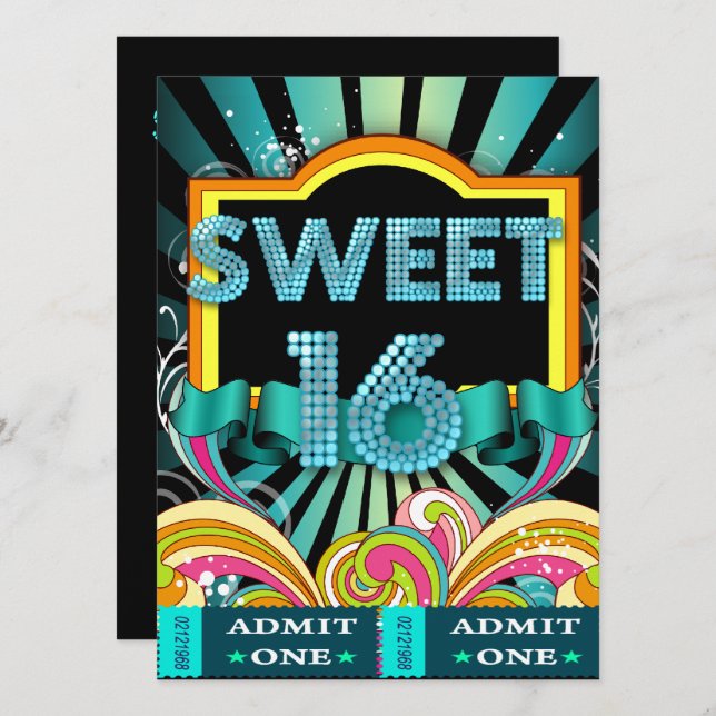 Sweet Sixteen Sweet 16 Party Ticket Admission Invitation (Front/Back)