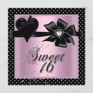 Sweet Sixteen Sweet 16 Pink Black Polka Dot Invitation