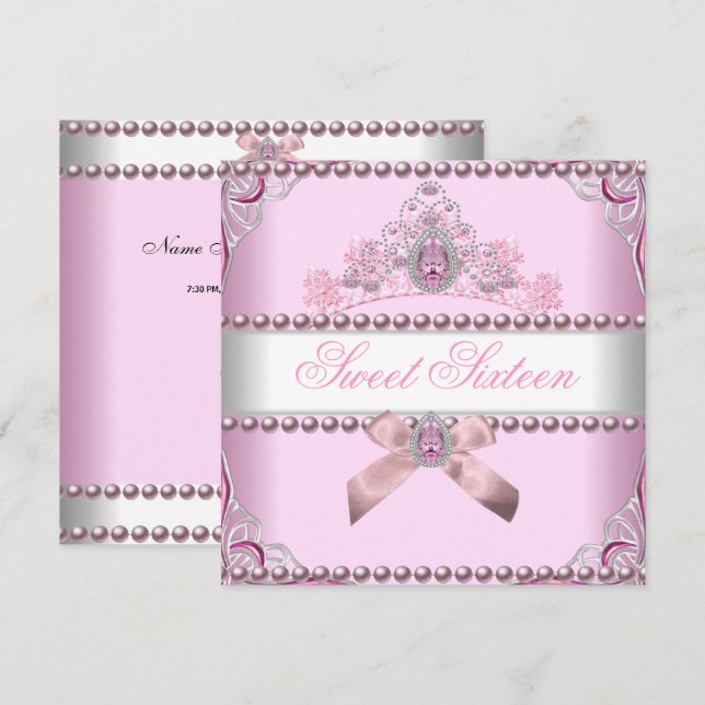 Sweet Sixteen Sweet 16  Silver Pink White Jewel Invitation (Front/Back)