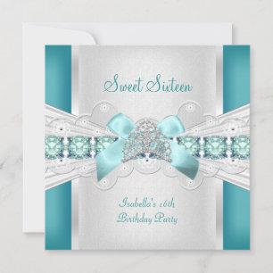 Sweet Sixteen Sweet 16 Tiara Blue Teal Invitation
