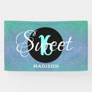 Sweet Sixteen Teal Aqua Glitter Personalised Banner