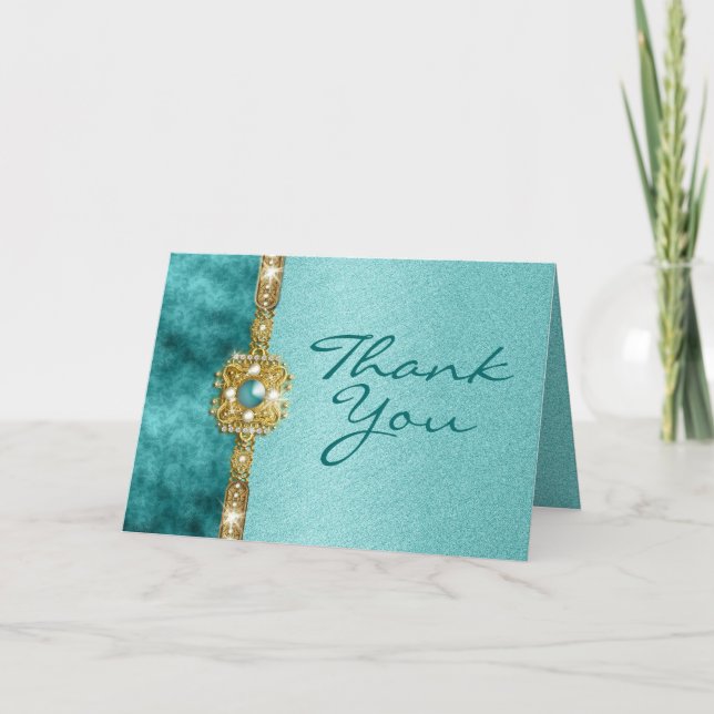 "sweet sixteen" teal gold 16 birthday thank you card (Front)