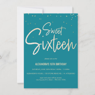 Sweet Sixteen Teal & Gold Party Invitation