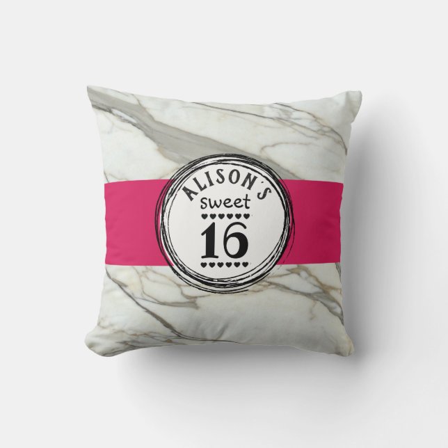 Sweet sixteen teenager personalised pillow gift. (Front)