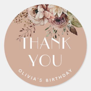 Sweet Sixteen Thank You   Dusty Peach Floral Favou Classic Round Sticker