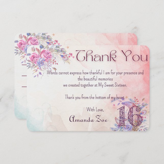 Sweet Sixteen Thank you Note (Front/Back)