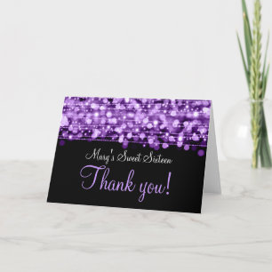 Sweet Sixteen Thank You Party Sparkles Purple Card