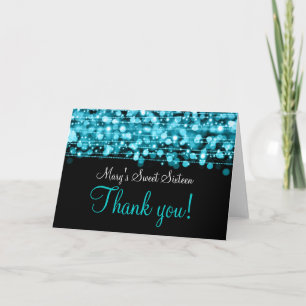 Sweet Sixteen Thank You Party Sparkles Turquoise Card