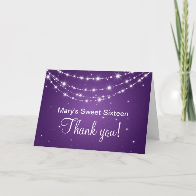 Sweet Sixteen Thank You Sparkling Chain Purple Card (Front)