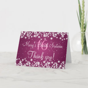 Sweet Sixteen Thank You Winter Sparkle Pink Card