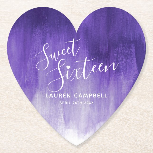 Sweet sixteen ultraviolet modern art wash paper coaster (Front)