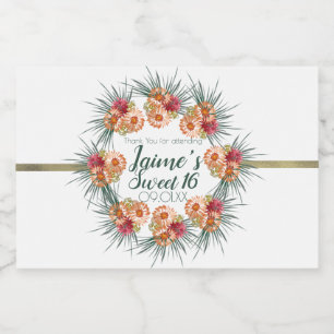 Sweet Sixteen Watercolor Floral Peach Green    Food Label