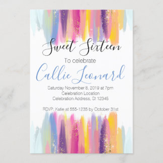 Sweet Sixteen Watercolor Glitter Birthday Invitation