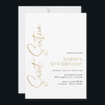 Sweet Sixteen White and Gold Script 16th Birthday Invitation<br><div class="desc">Modern and airy sweet 16 invitations with handwritten script. Type based design with faux gold accents. Please note: Gold effect is replicated by a high quality graphic. No real foil will be used.</div>