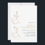 Sweet Sixteen White and Gold Script 16th Birthday Invitation<br><div class="desc">Modern and airy sweet 16 invitations with handwritten script. Type based design with faux gold accents. Please note: Gold effect is replicated by a high quality graphic. No real foil will be used.</div>