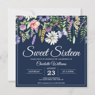 Sweet Sixteen Wildflowers Elegant 16th Birthday Invitation