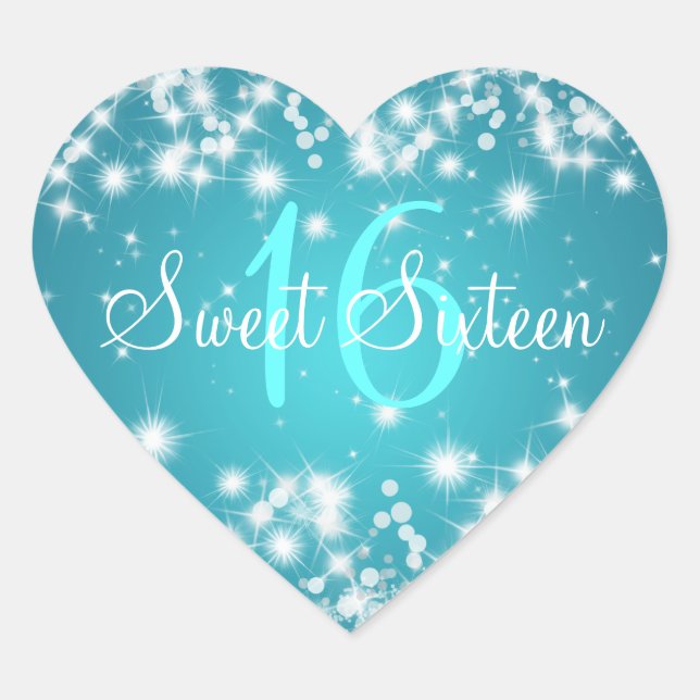 Sweet Sixteen Winter Sparkle Blue Heart Sticker (Front)