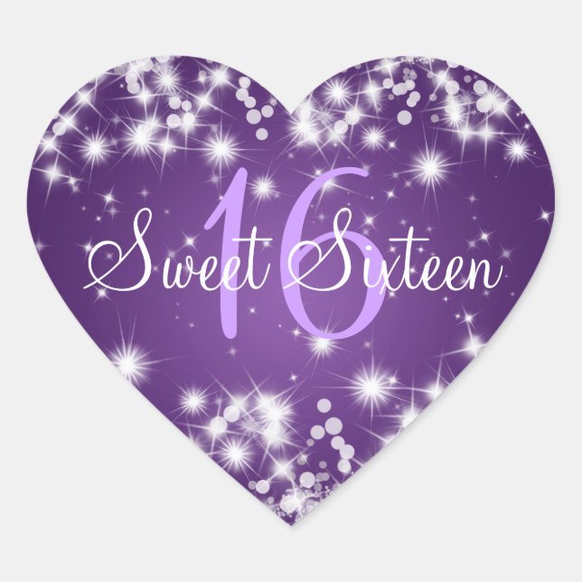 Sweet Sixteen Winter Sparkle Purple Heart Sticker (Front)