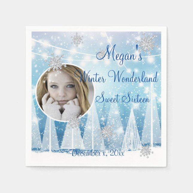 Sweet Sixteen Winter Wonderland Diamond Hearts Napkin (Front)