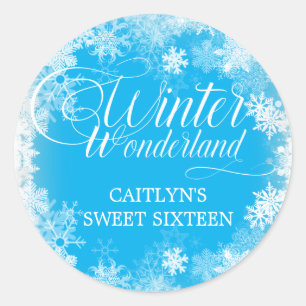 Sweet Sixteen Winter Wonderland Snowflake Favour Classic Round Sticker