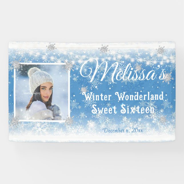 Sweet Sixteen Winter Wonderland Snowflakes Banner (Horizontal)