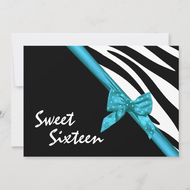 Sweet Sixteen Zebra and Ribbon Invitation (Front)