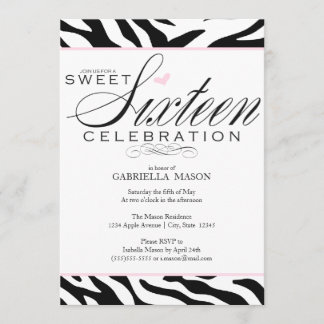 Sweet Sixteen Zebra Print Invitation