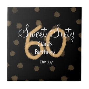Sweet Sixty add name date birthday yellow polka do Tile