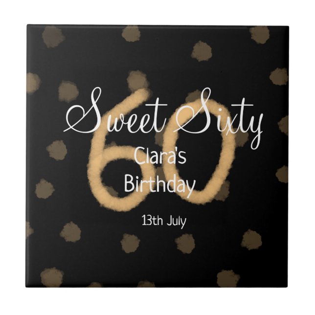 Sweet Sixty add name date birthday yellow polka do Tile (Front)