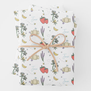 Sweet Sketched Summer Berry First Baby Shower  Wrapping Paper Sheet