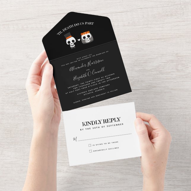 Sweet Skulls Halloween Wedding All in One Invite (Tearaway)