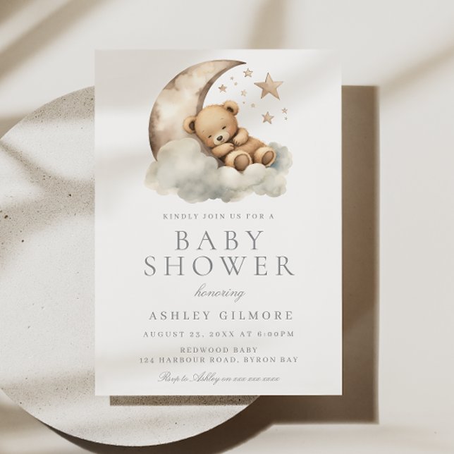 Sweet Sleeping Bear Beige Neutral Baby Shower Invitation (Creator Uploaded)