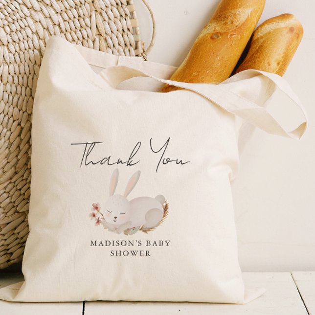 Sweet Sleeping Bunny Calligraphy Baby Shower Tote Bag (Creator Uploaded)