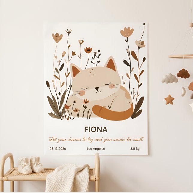 Sweet Sleeping Kitten Floral Nursery Poster (Creator Uploaded)