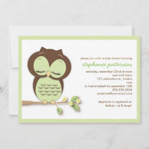 Sweet Sleepy Green Owl Neutral Baby Shower Invitation
