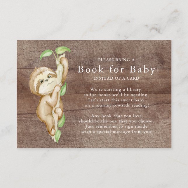 Sweet Sloth Baby Shower Book for Baby Card (Front)