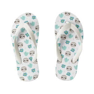 Sweet Sloth Floral Pattern Kid's Jandals