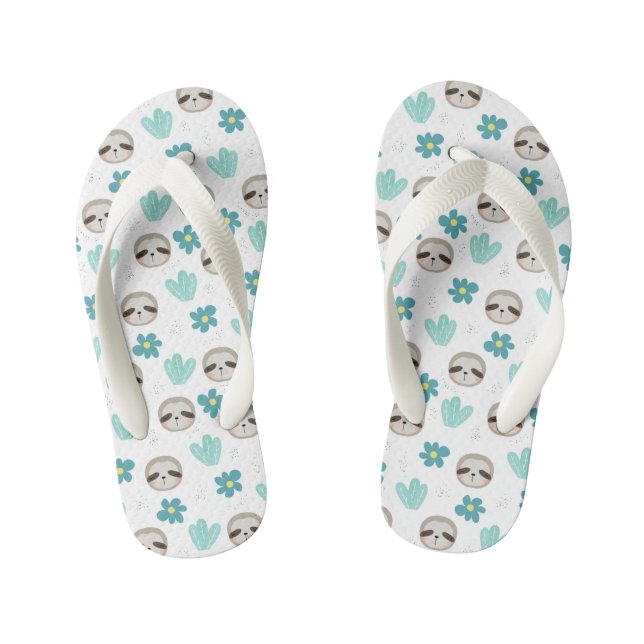 Sweet Sloth Floral Pattern Kid's Jandals (Footbed)