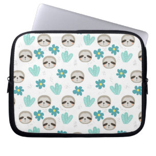 Sweet Sloth Floral Pattern Laptop Sleeve