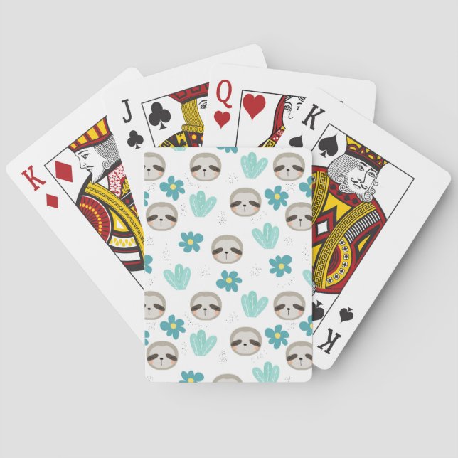 Sweet Sloth Floral Pattern Playing Cards (Back)