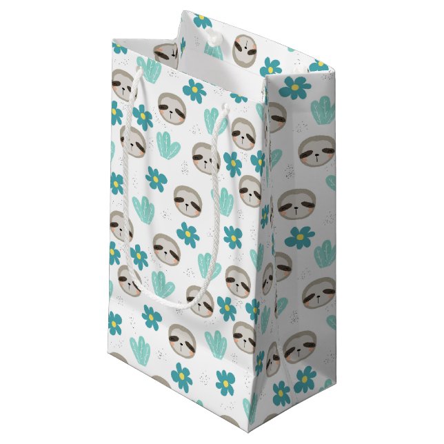 Sweet Sloth Floral Pattern Small Gift Bag (Front Angled)