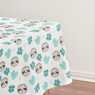 Sweet Sloth Floral Pattern Tablecloth