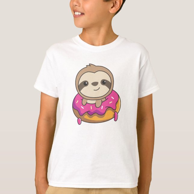 Sweet Sloth Funny Animals In Doughnut Faults T-Shirt (Front)