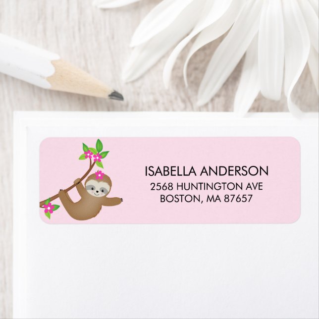 Sweet Sloth Girls Baby Shower Address Label (Insitu)