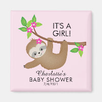 Sweet Sloth Girls Baby Shower Favour Magnet