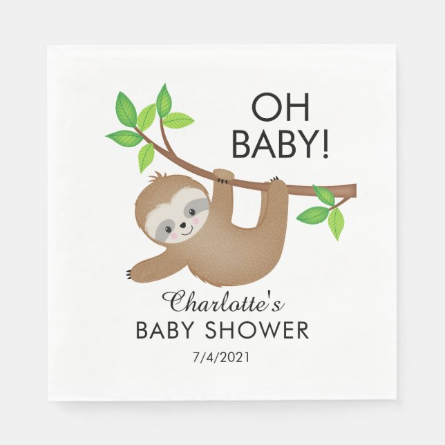 Sweet Sloth OH BABY Baby Shower Paper Napkins (Front)